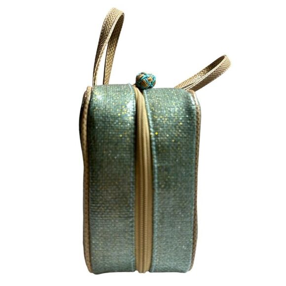 Stephanie Johnson Toiletry Bag Travel Green Gold Metallic Cosmetics NWOT - Picture 5 of 15